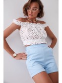 Pantaloni scurți neted cu talie înaltă albastru 50400 - Magazin online - Boutique